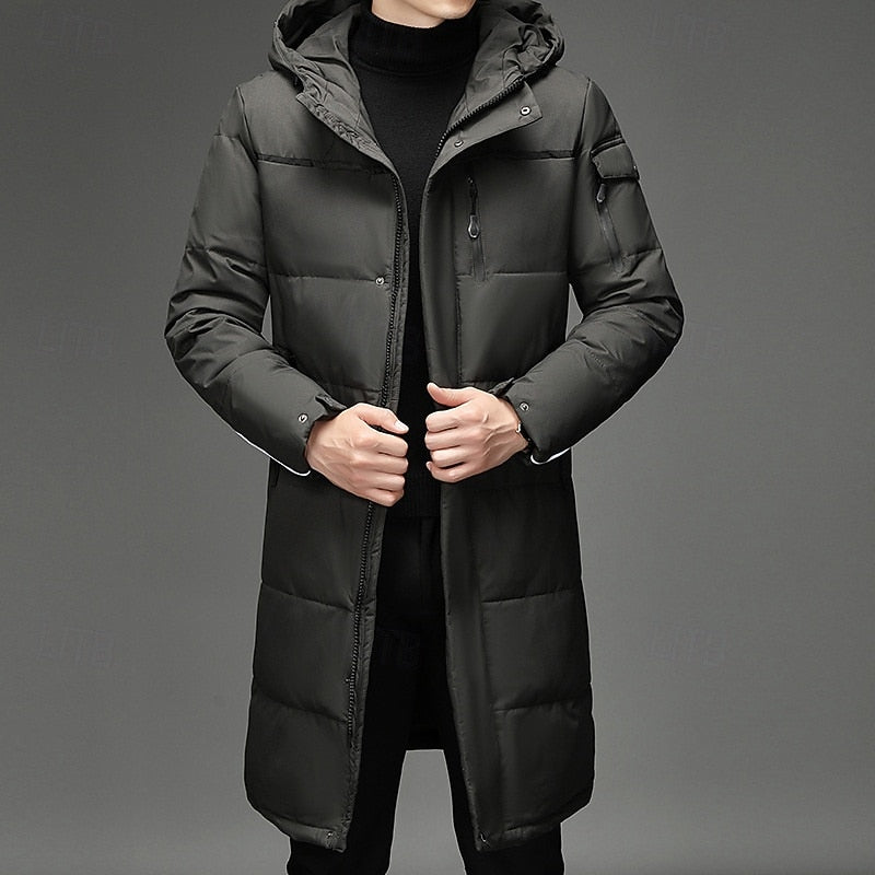 Men's hooded long winter coat in gray