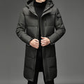 Men's hooded long winter coat in gray