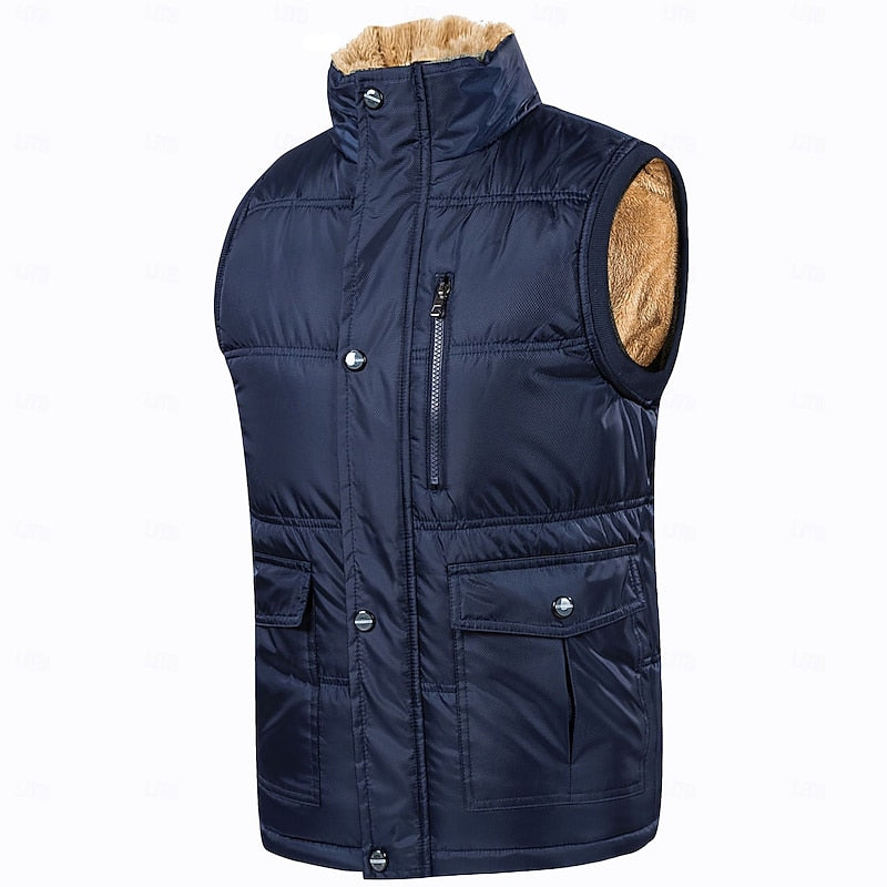 Men's sherpa-lined puffer vest in blue — additional view