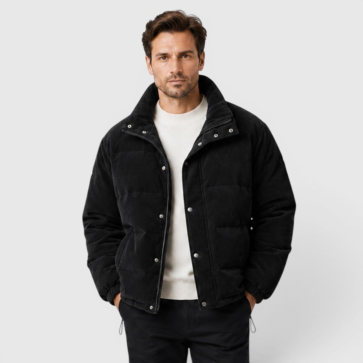 Men's lightweight quilted zip puffer in black — additional view