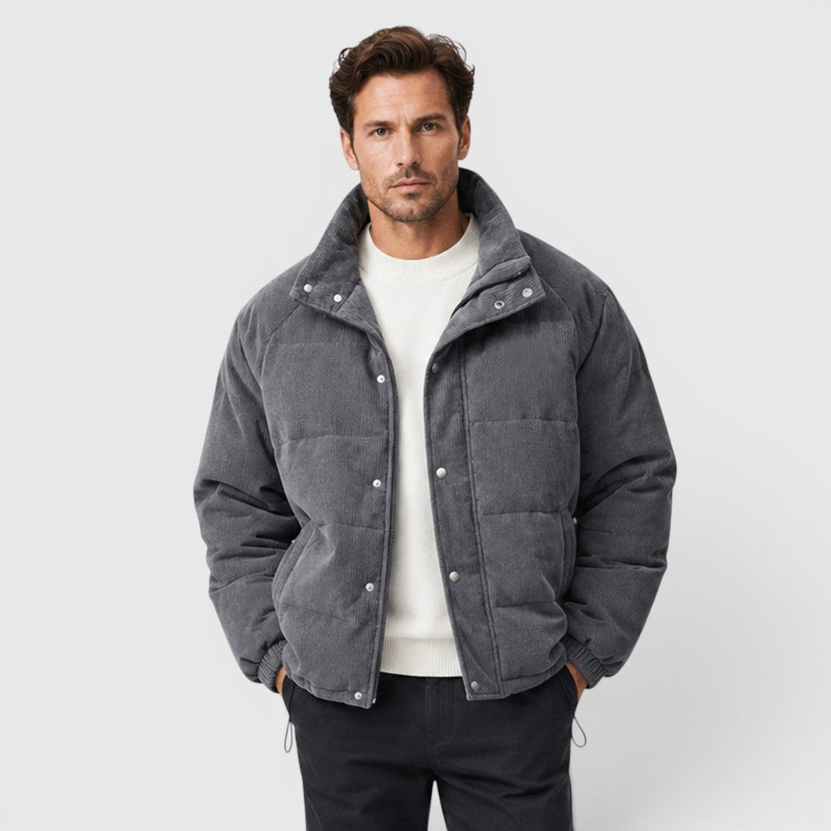 Men's lightweight quilted zip puffer in grey — additional view