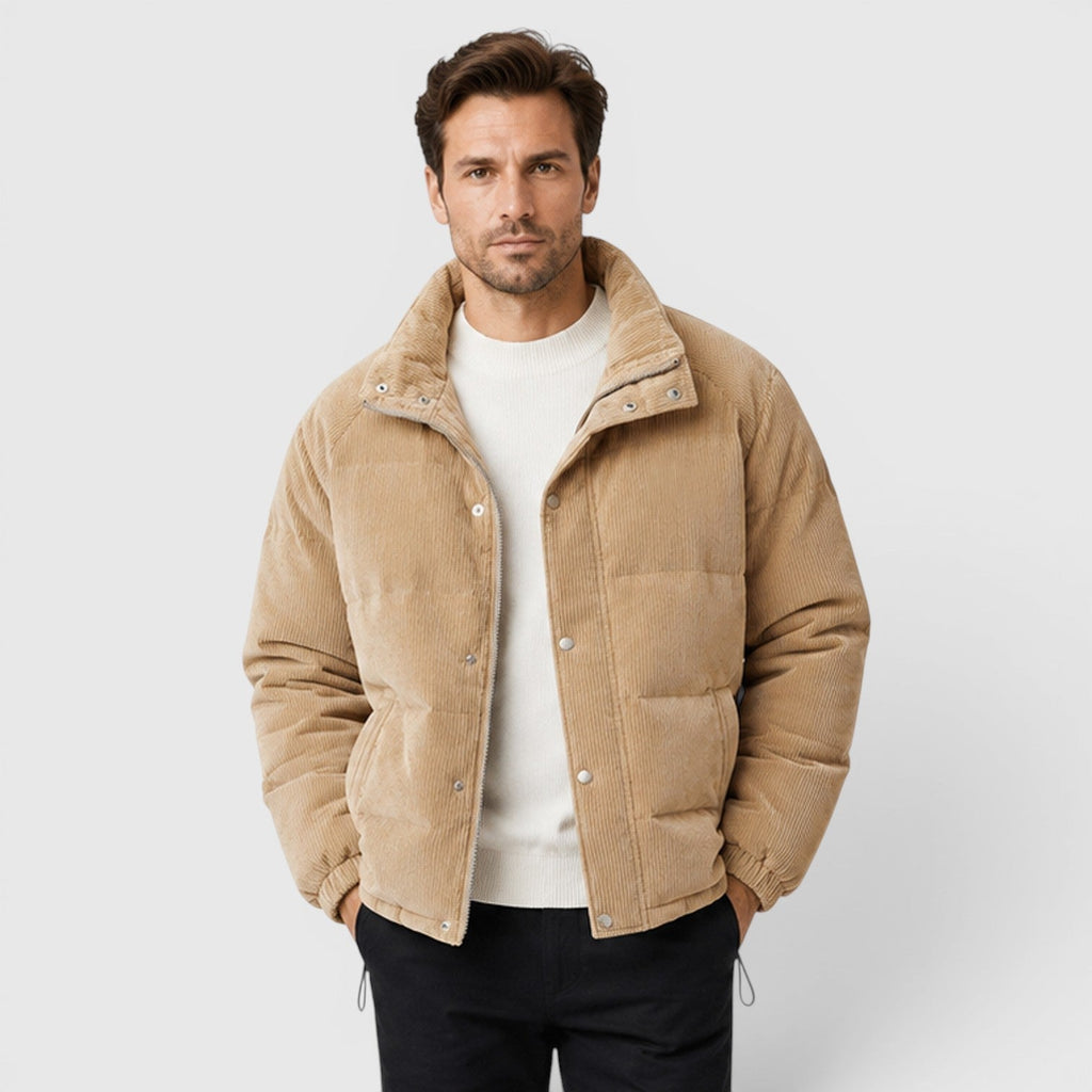 Men's lightweight quilted zip puffer in khaki