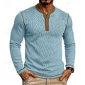 Men's ribbed long sleeve henley shirt in light blue — additional view