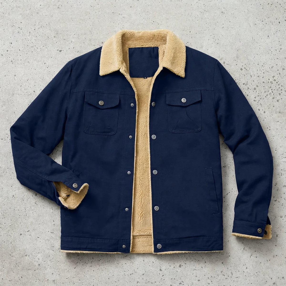 Men's sherpa-lined canvas work jacket in blue — additional view