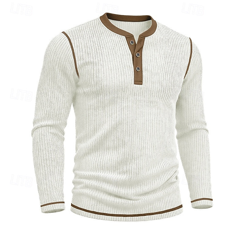 Men's ribbed long sleeve henley shirt — additional view