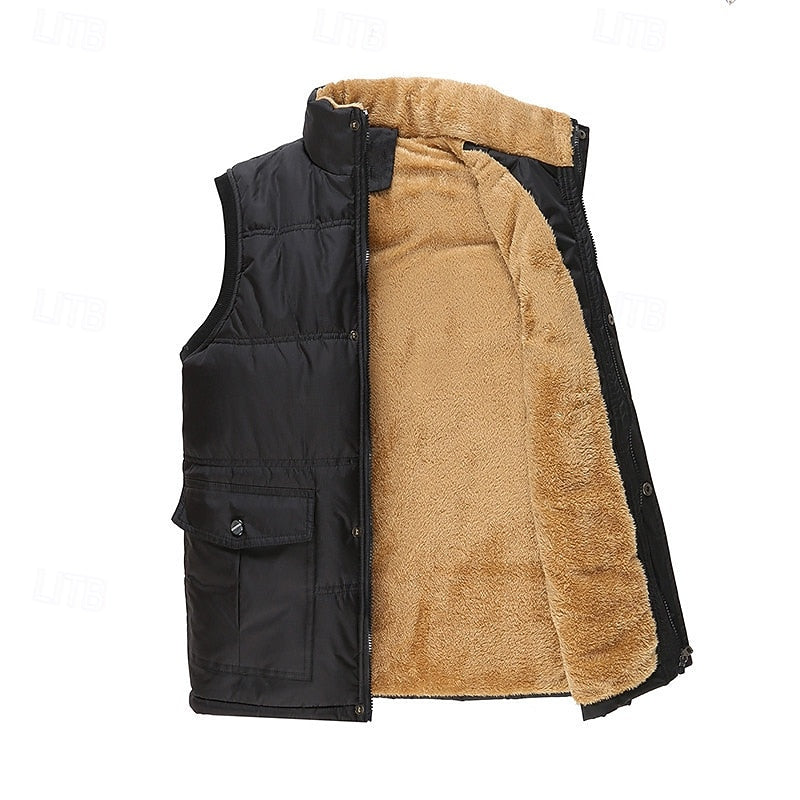 Men's sherpa-lined puffer vest — detail view