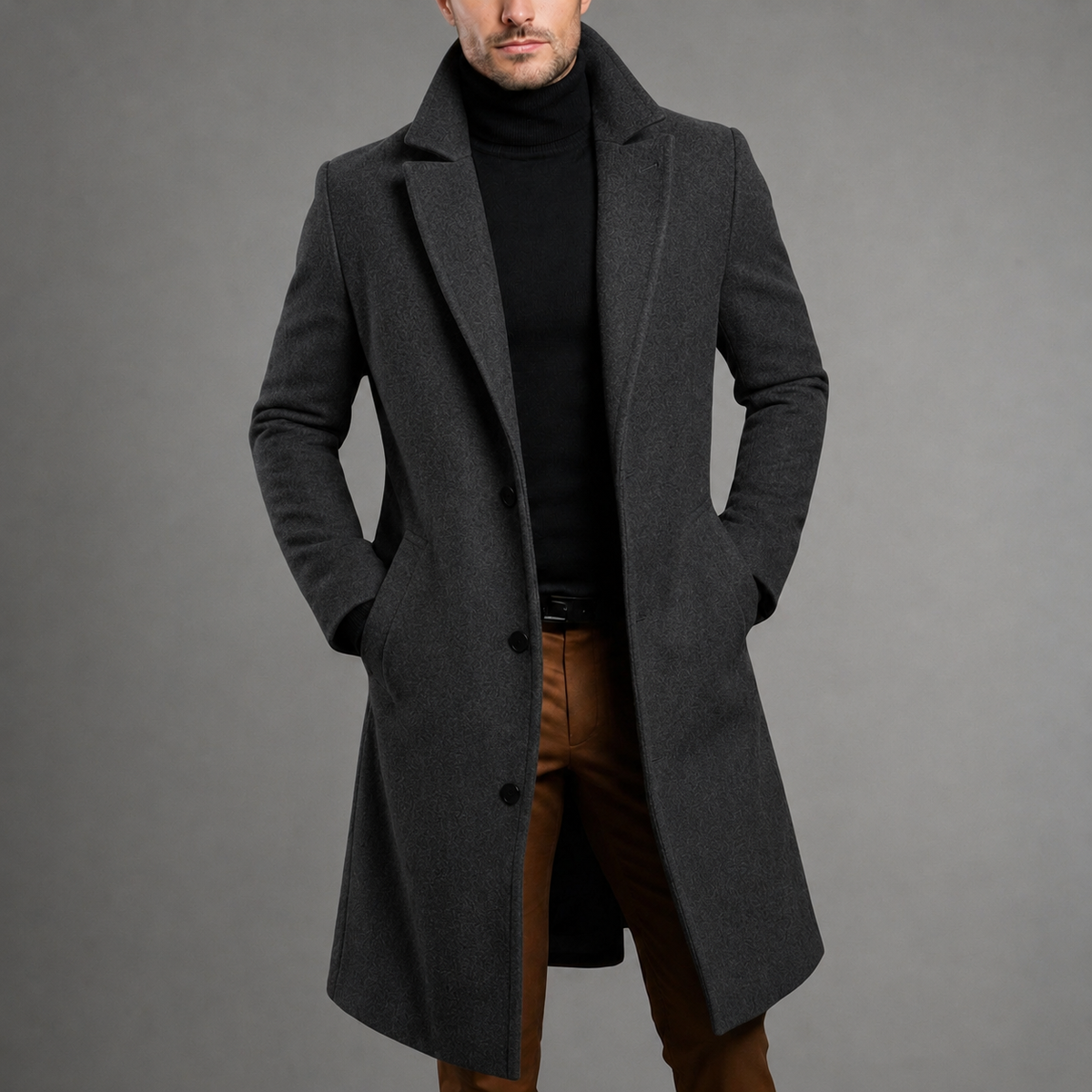 Men's slim-fit long winter coat in charcoal — alternate view