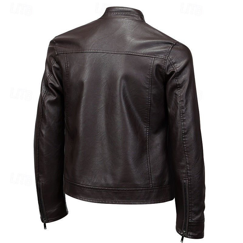 Men's classic cafe racer biker jacket in wine — additional view