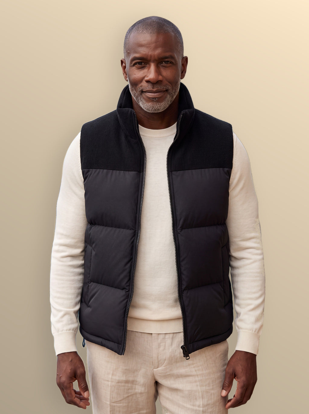 Men's slim-fit stand-collar puffer vest in black — alternate view
