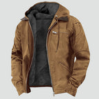 Men's hooded fleece-lined mid-season jacket in brown — alternate view