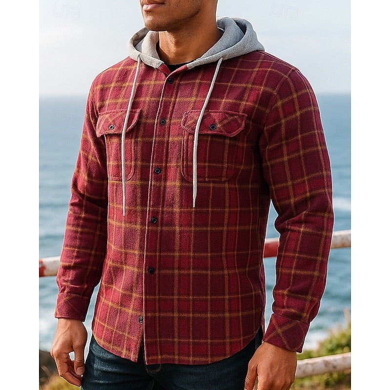 Men's checked hooded shacket — additional view
