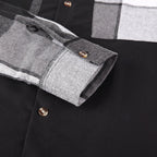 Men's patchwork button-up shirt jacket — detail view