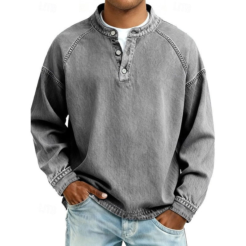 Men's stand-collar heritage shirt in gray — additional view
