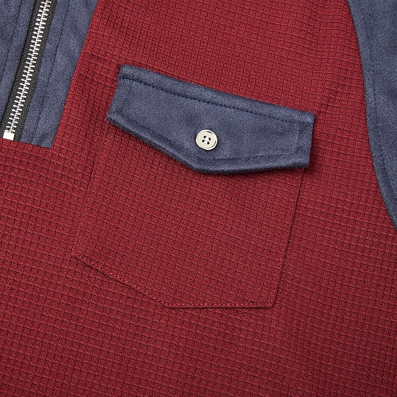 Men's textured quarter-zip sweater — detail view
