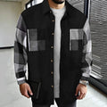 Men's patchwork button-up shirt jacket in black