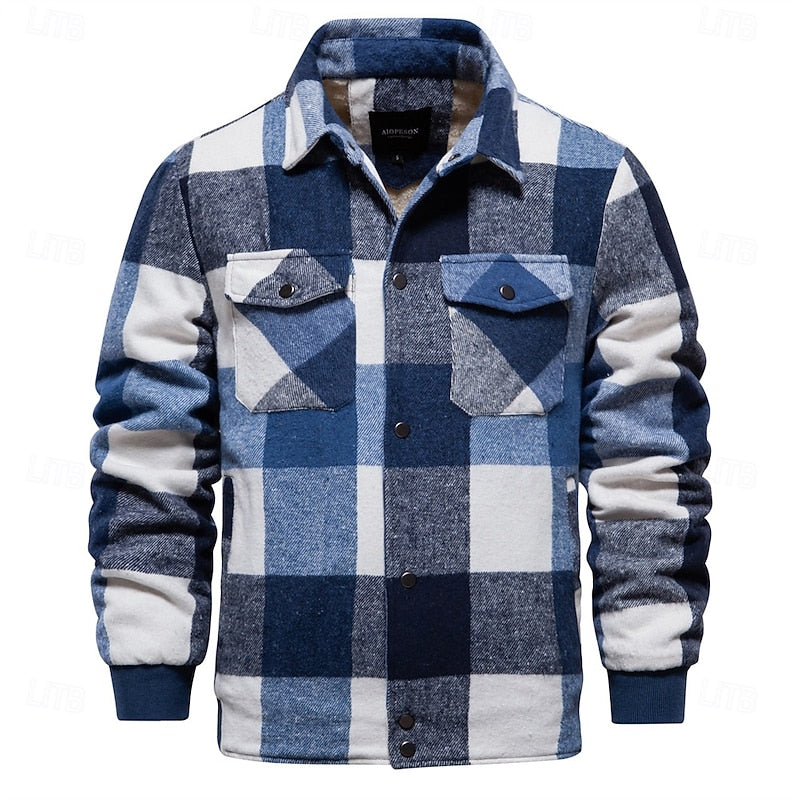 Men's rugged plaid flannel shirt jacket — additional view