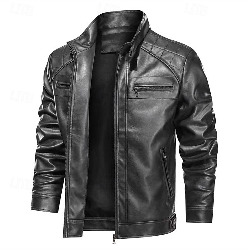 Men's classic zip-front biker jacket — detail view