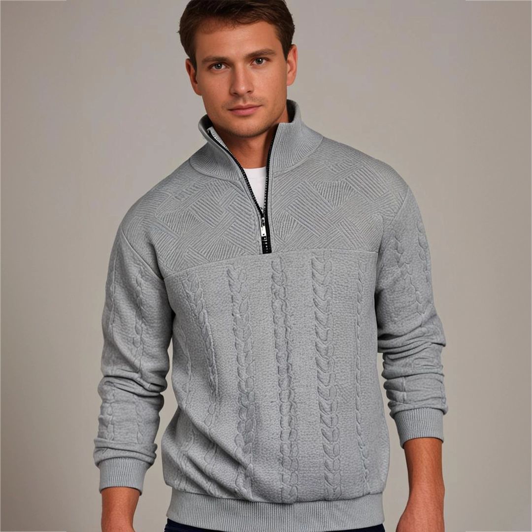 Men's half-zip cable-knit sweater in gray — additional view