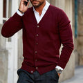 Men's v-neck button up cardigan in red