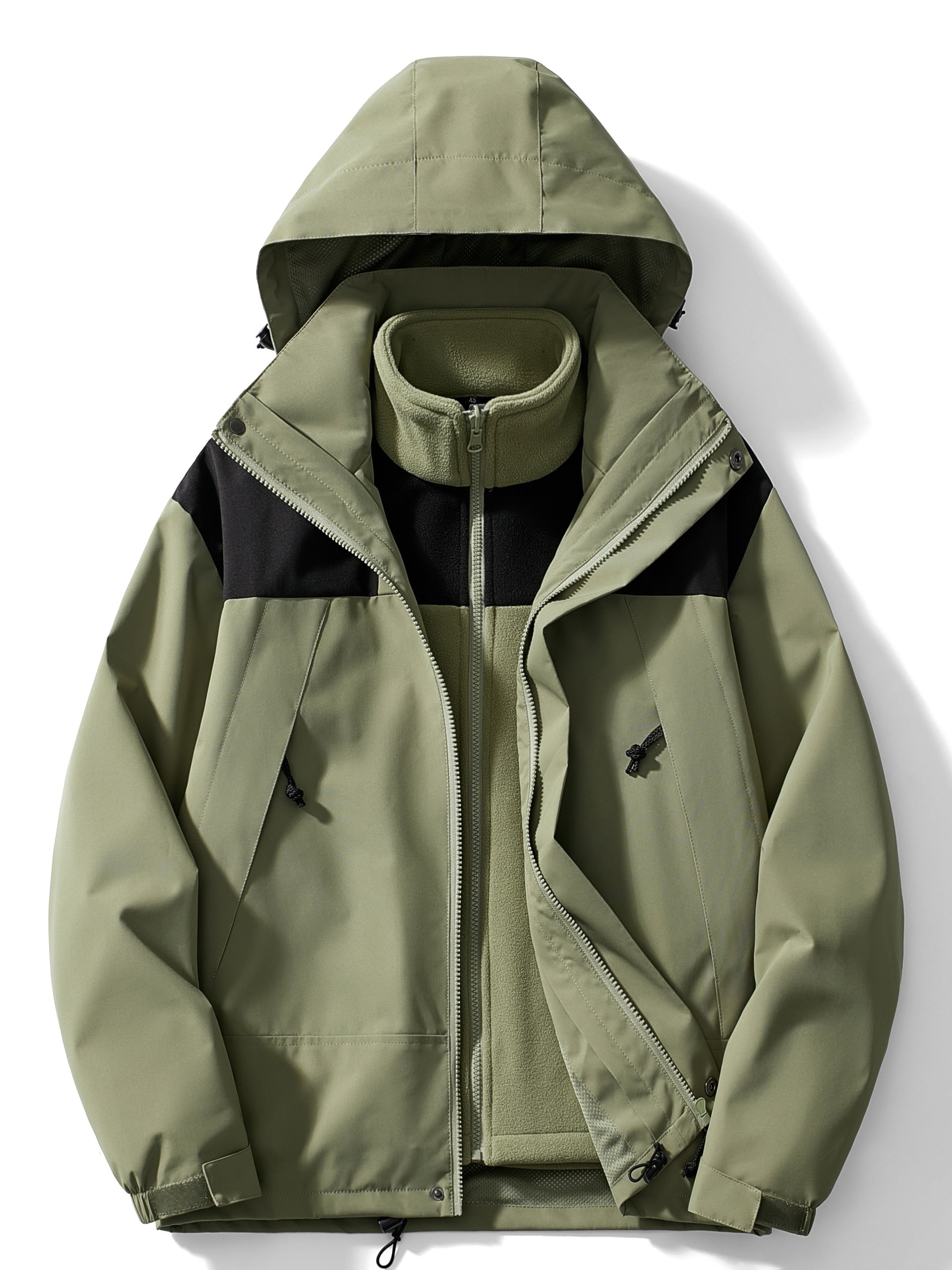 Men's fleece-lined hooded 3-in-1 jacket in green — additional view