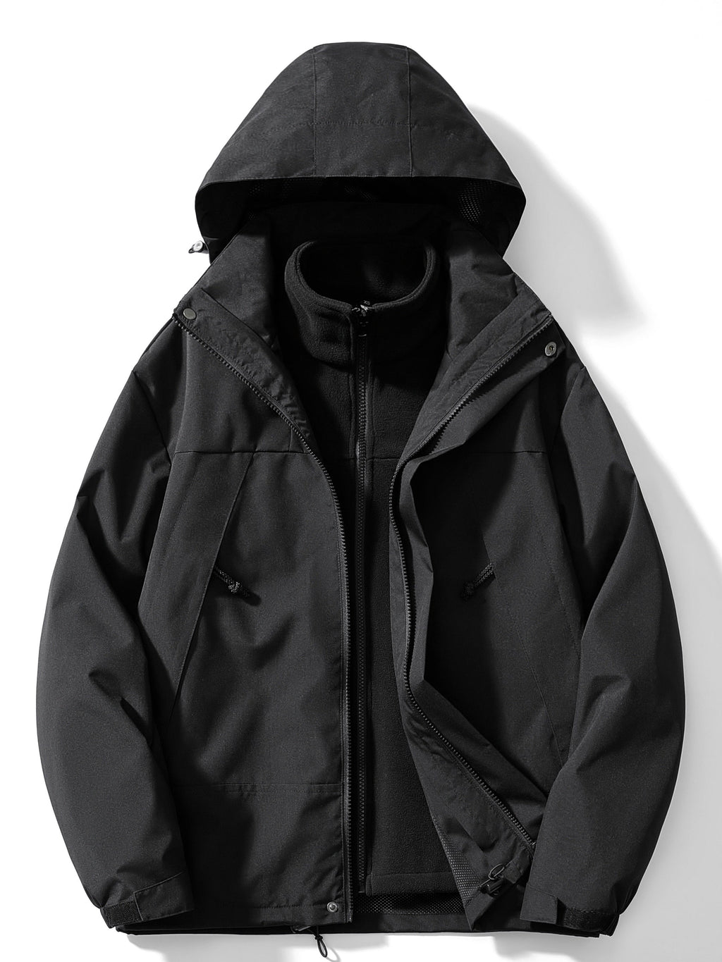Men's fleece-lined hooded 3-in-1 jacket in black