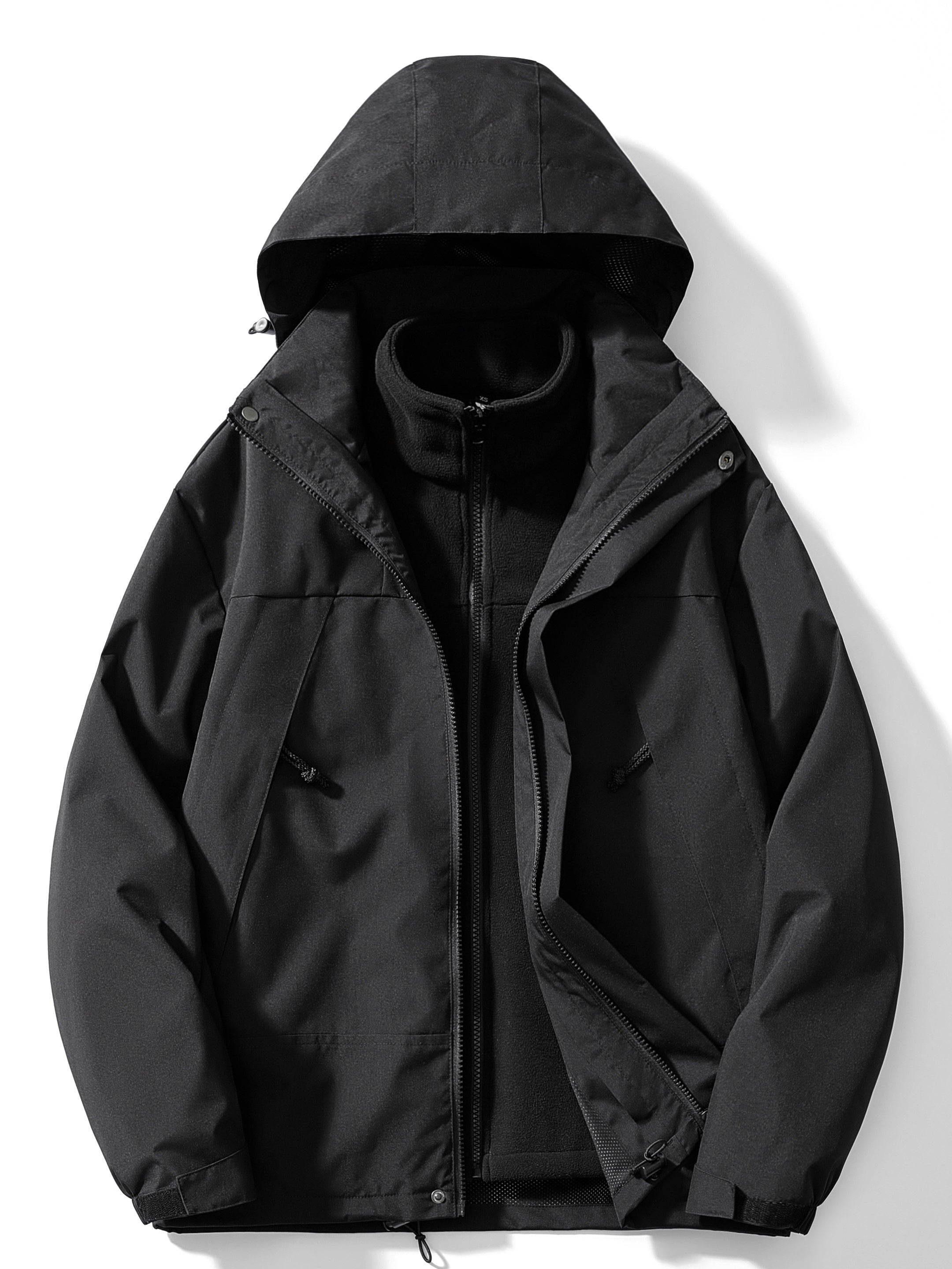 Men's fleece-lined hooded 3-in-1 jacket in black
