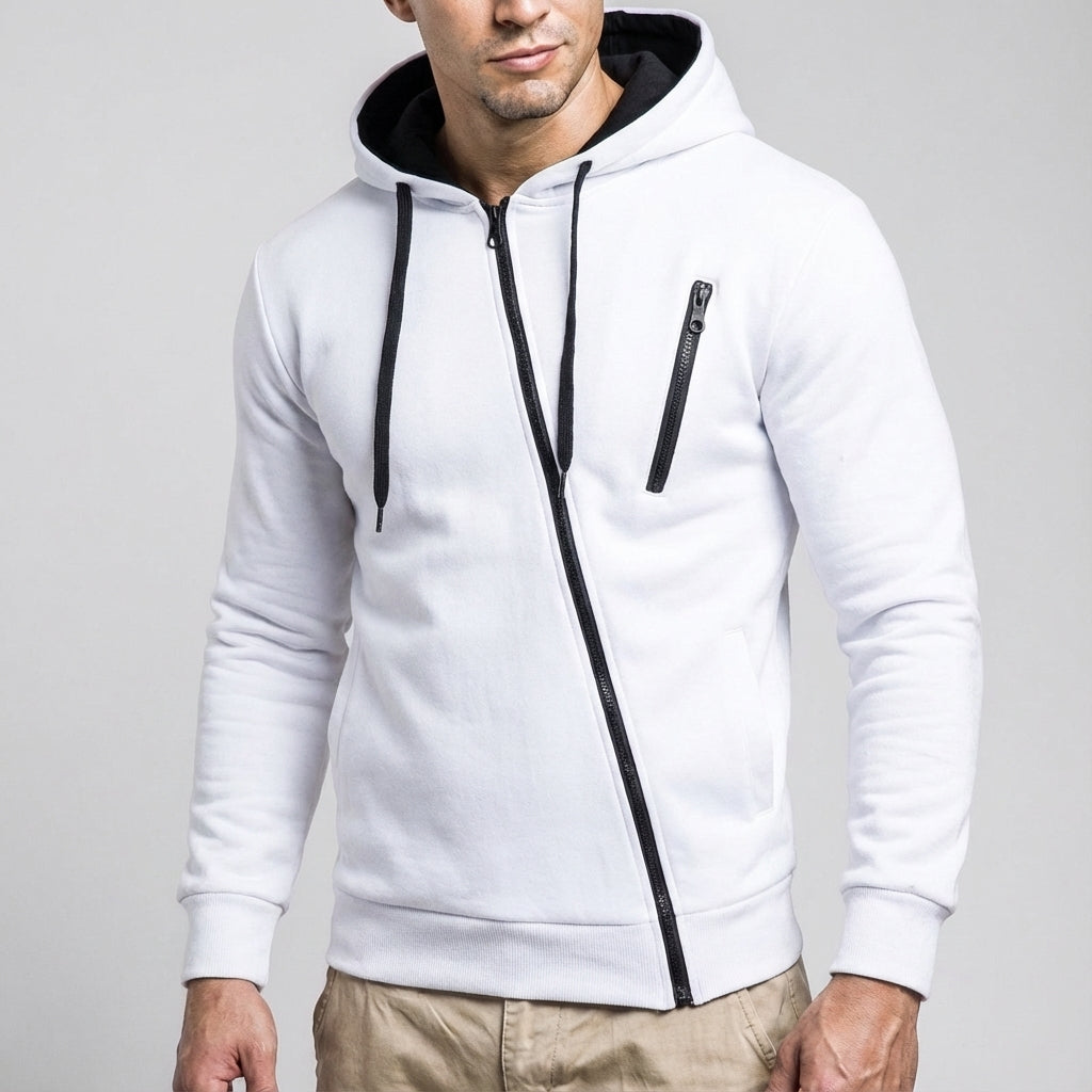 Men's zip-up pocket sweatshirt in white — additional view
