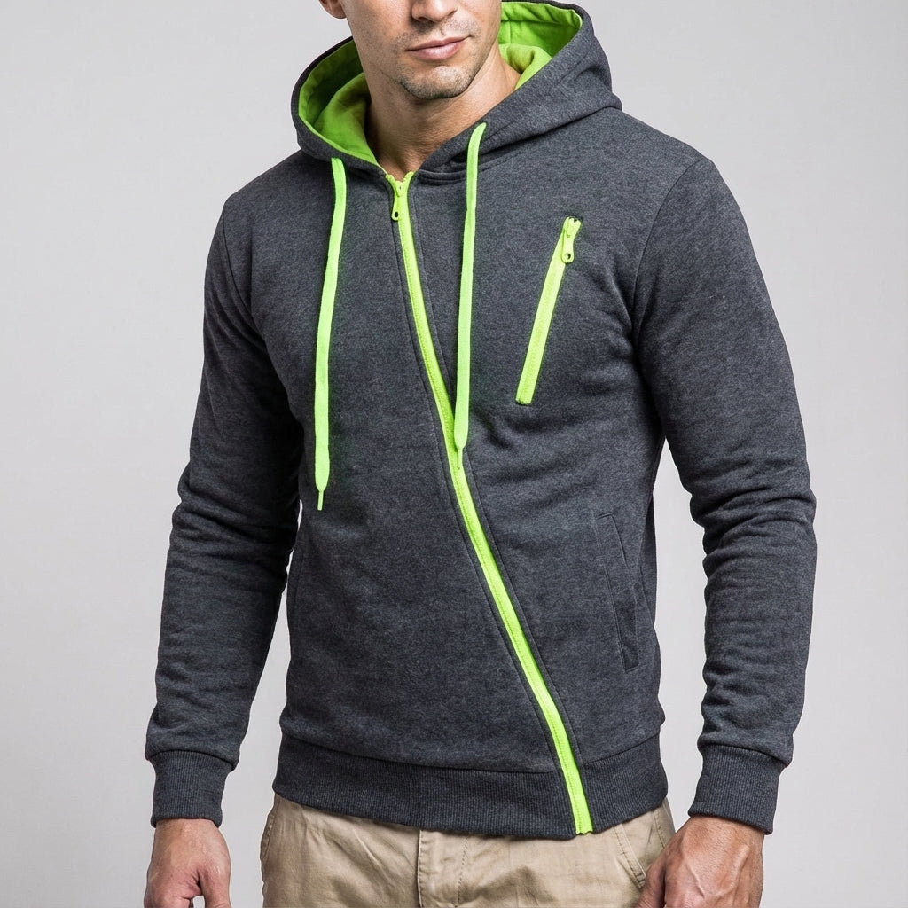 Men's zip-up pocket sweatshirt in dark gray — additional view