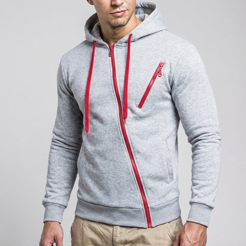Men's zip-up pocket sweatshirt in light gray — additional view