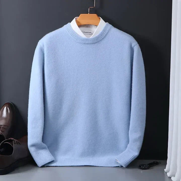 Men's crew neck pullover in light blue — alternate view