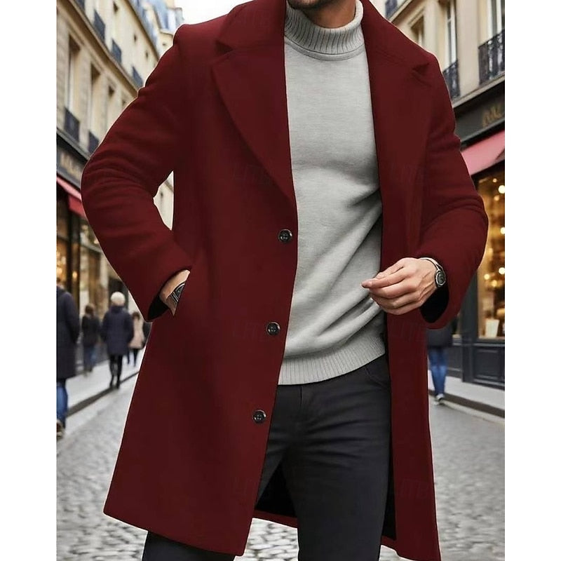 Men's classic long overcoat — detail view