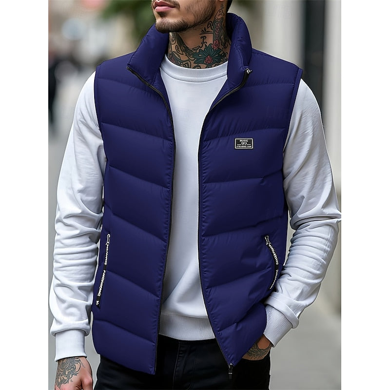 Men's quilted zip puffer vest in blue — additional view