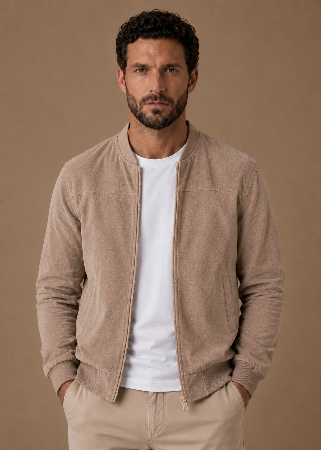 Men's lightweight slim-fit jacket in beige — alternate view