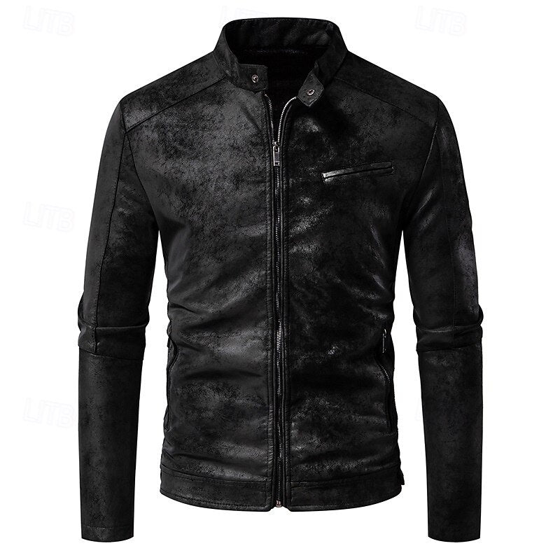 Men's stand-collar varsity jacket in black — additional view