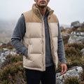 Men's corduroy yoke quilted puffer vest in beige