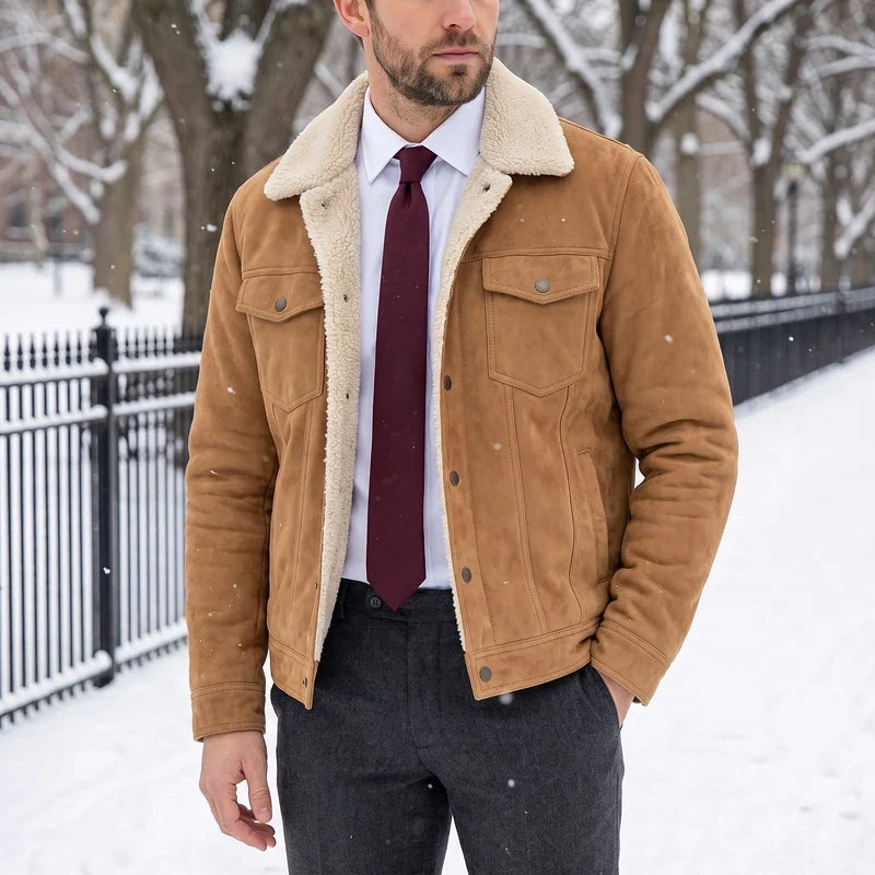 Men's sherpa-collar utility jacket in khaki