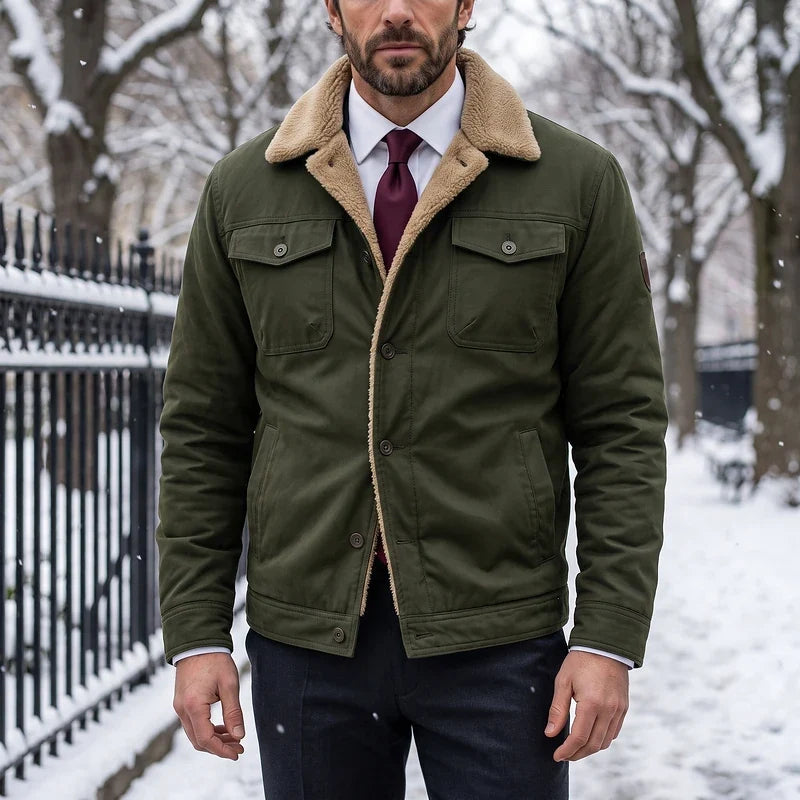 Men's sherpa-collar utility jacket in green — alternate view