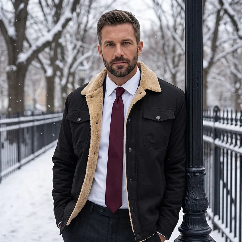 Men's sherpa-collar utility jacket in black — additional view