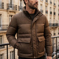 Men's quilted down jacket in brown