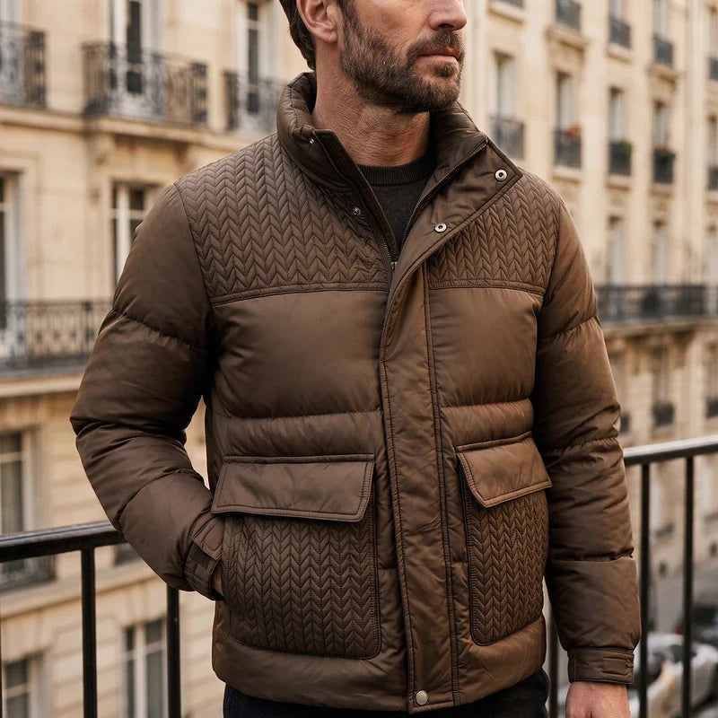 Men's quilted down jacket in brown