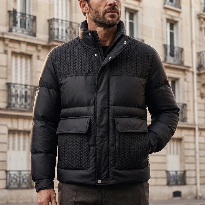 Men's quilted down jacket in black — alternate view