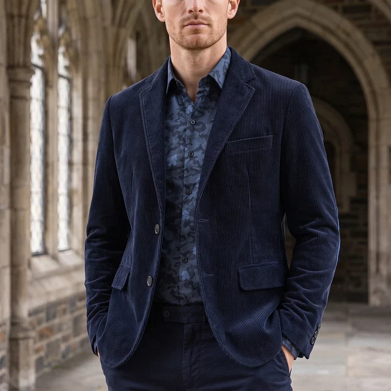 Men's corduroy elbow patch blazer in navy blue — alternate view