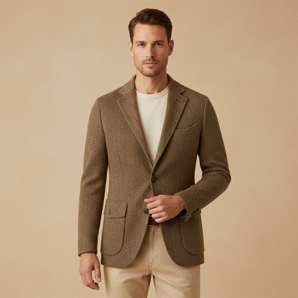 Men's single-breasted herringbone blazer — alternate view