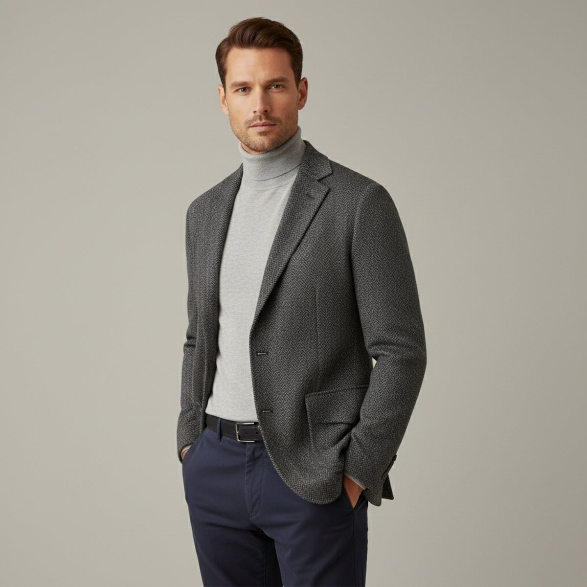 Men's single-breasted herringbone blazer — additional view