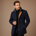 Men's stand-collar heritage trench coat in navy blue — alternate view