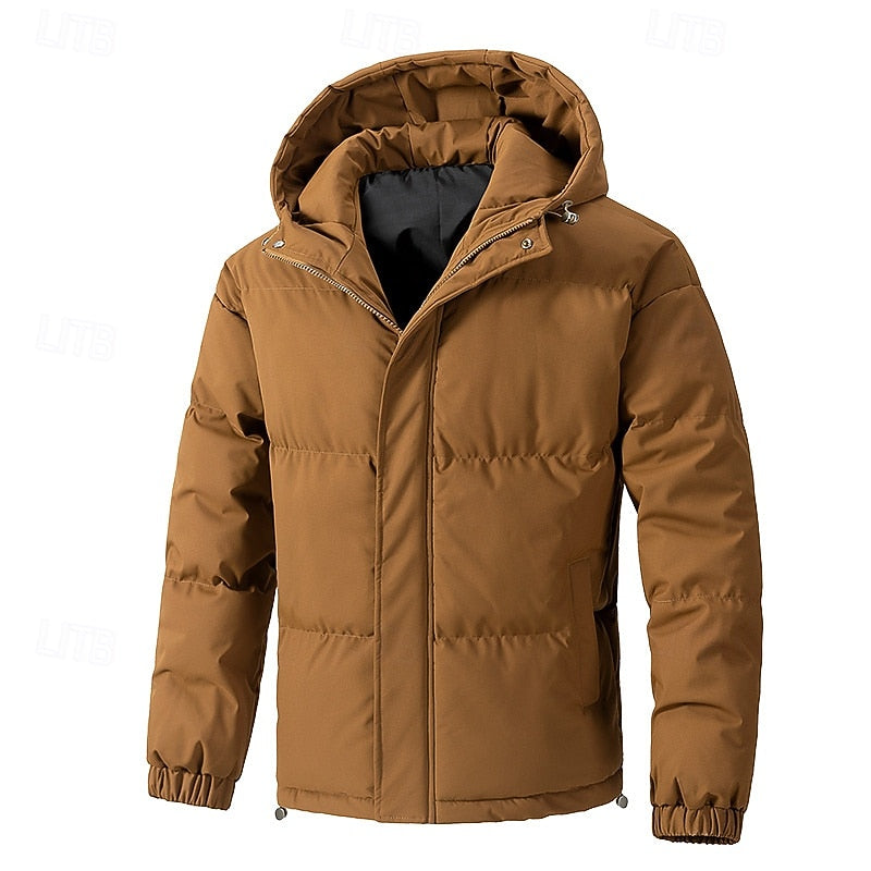 Men's thick insulated hooded puffer in brown — additional view
