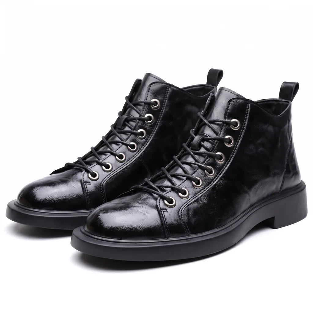 Men's grained leather work boots in black — additional view