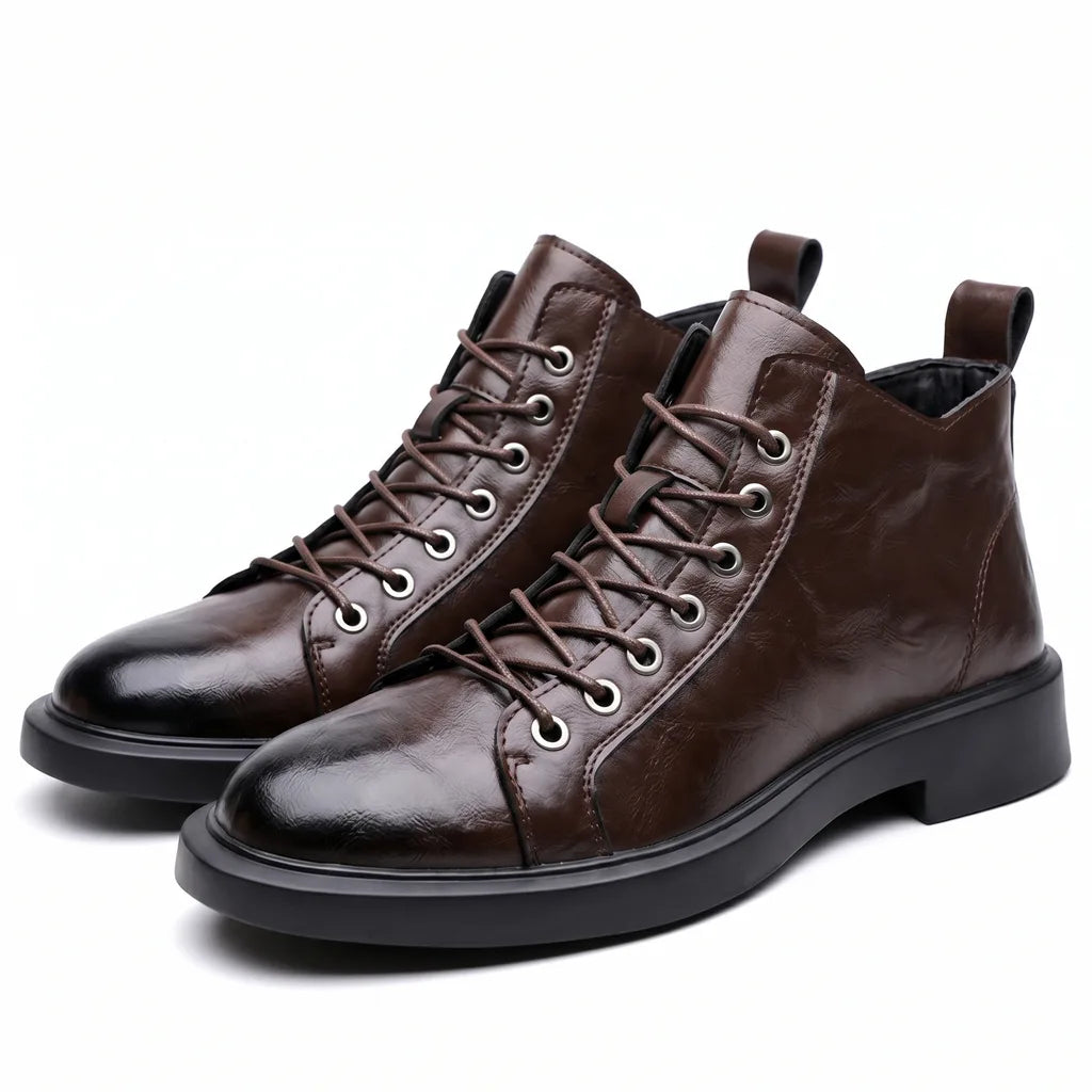 Men's grained leather work boots in brown — additional view