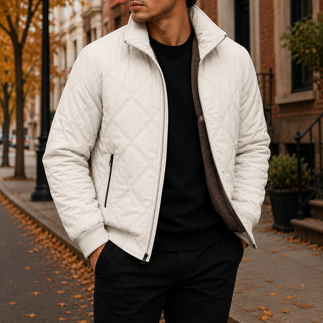 Men's quilted fleece-lined jacket in white — additional view
