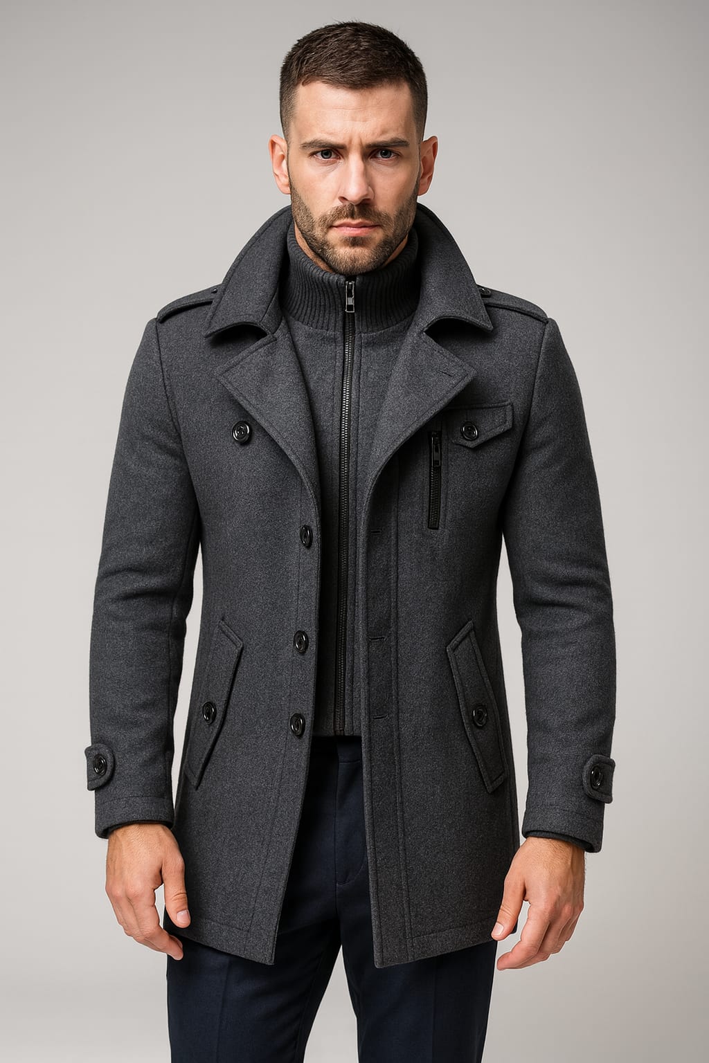 Men's notch lapel wool short coat — additional view